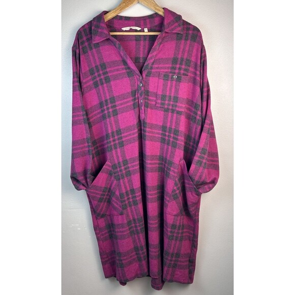 Soft Surroundings Women's Size 1X Paramount Plaid Dress Pink And Gray Cozy Soft - Picture 2 of 10